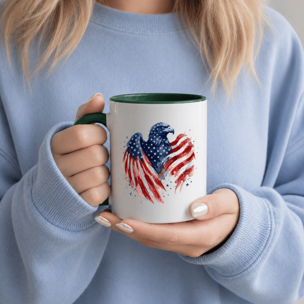 American Eagle Accent Mug – Patriotic  4th of July Gift for Veterans ,  USA Flag - back view